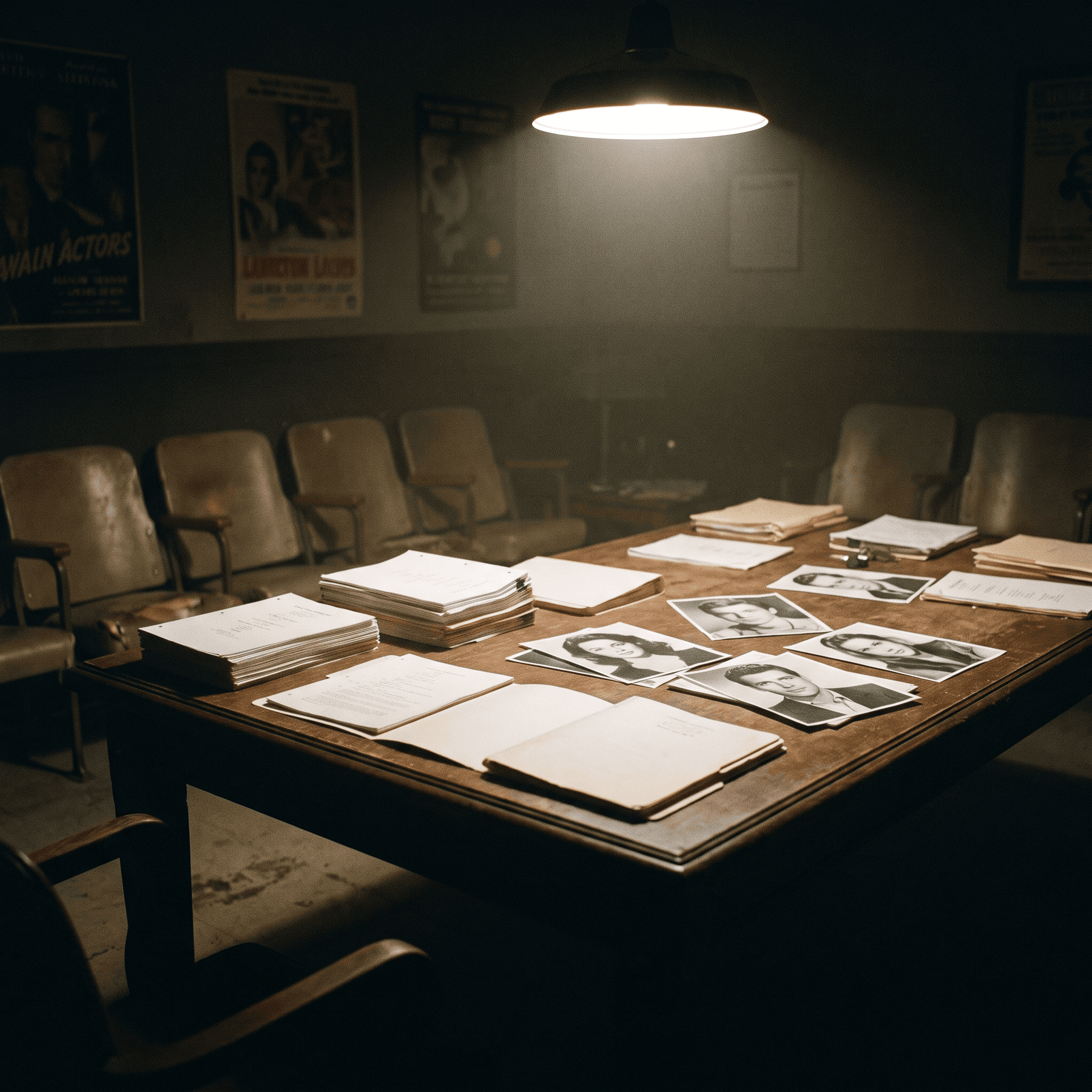 Casting room with scripts and photographs — Mom's Night Out production