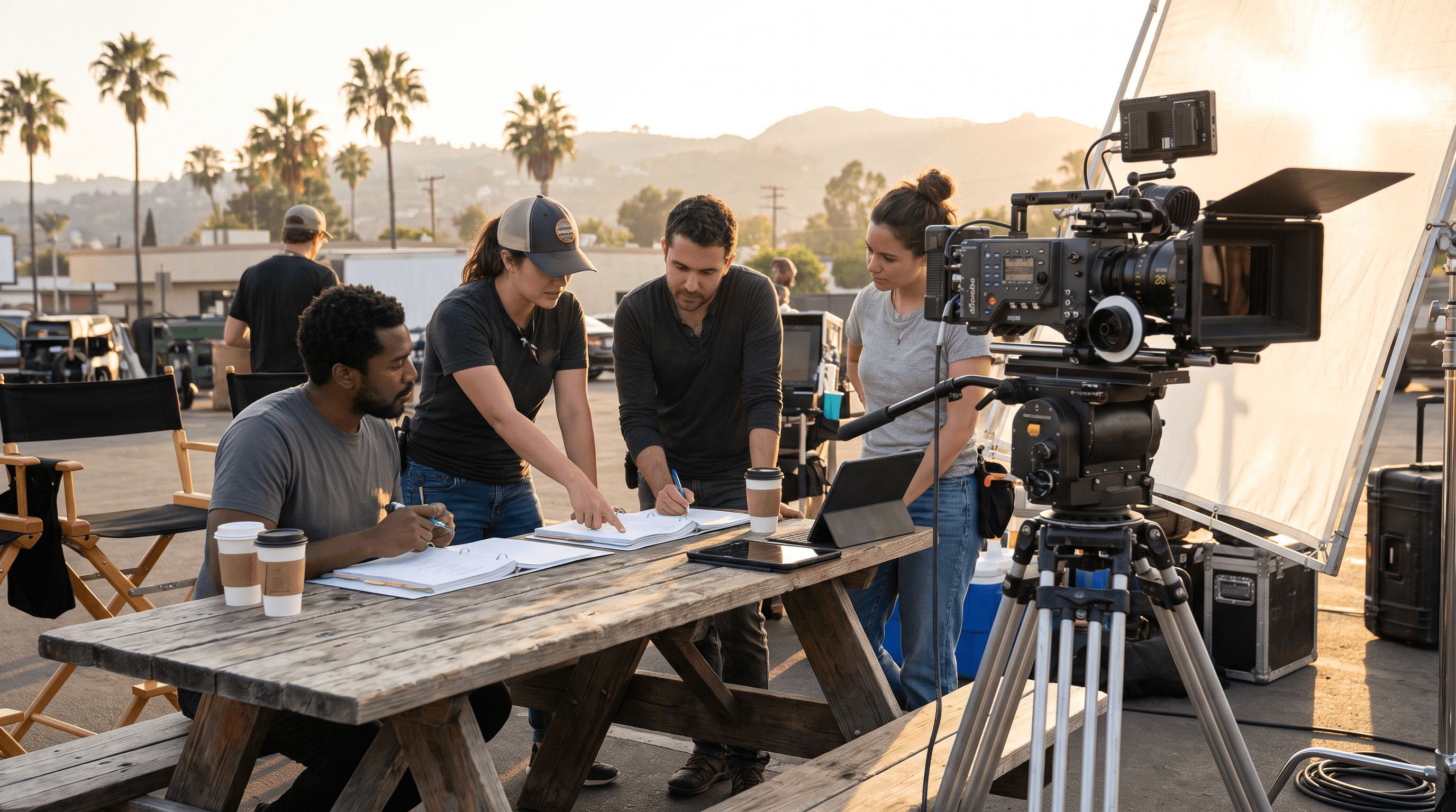 Los Angeles film production crew planning a family-values project